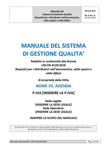 Kit Documentale Sistema di Gestione UNI EN 9120 - immagine 2